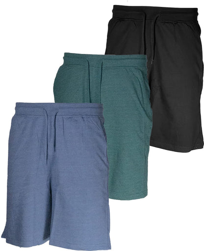 3-Pack Mens French Terry Shorts|Soft Comfortable Cotton|Drawstring Pull|Pockets|Many Colors|Sizes Small-3XL