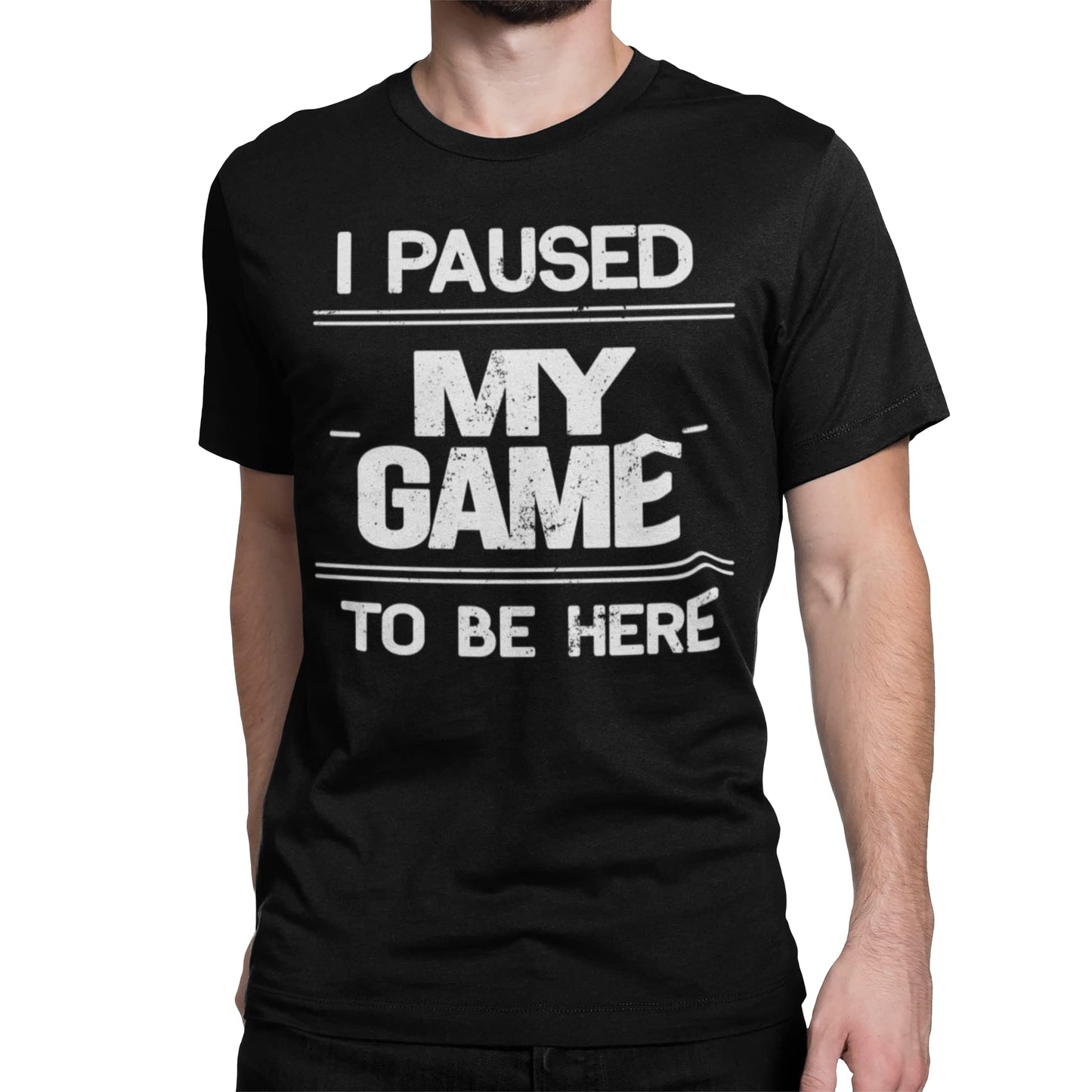 BROOKLYN VERTICAL I Paused My Game to Be Here | Funny Video Gamer Gaming Short Sleeve Crew Neck T-Shirt (as1, Alpha, x_l, Regular, Regular, Black, X-Large)