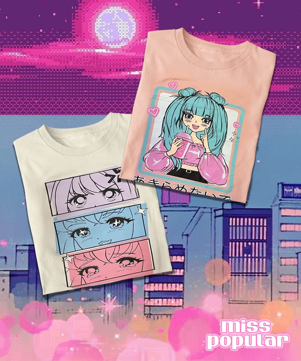 Girls 2-Pack Anime Japanese Art Print Super Soft Short Sleeve T-Shirts Cute Design| Sizes 7-16