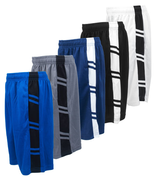 BROOKLYN VERTICAL Boys 5-Pack Athletic Mesh Basketball Shorts with Pockets| Sizes 2T to 14/16