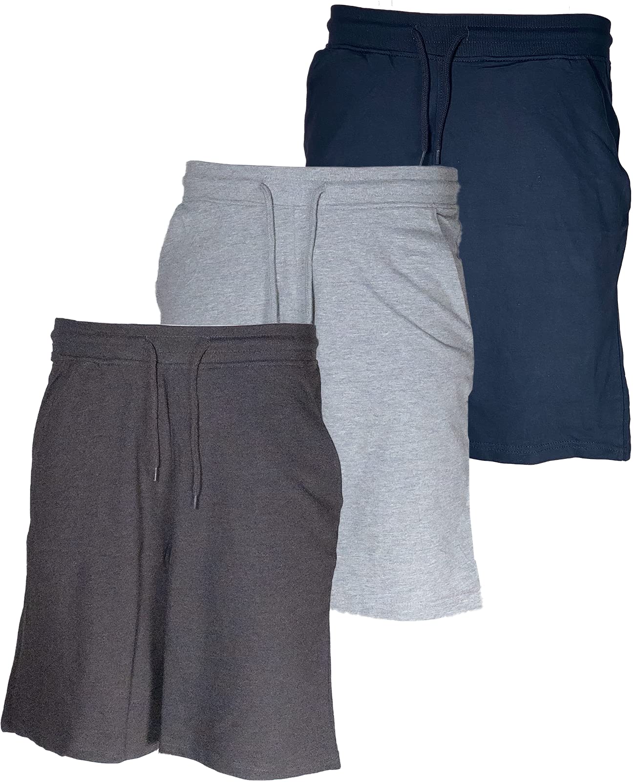 3-Pack Mens French Terry Shorts|Soft Comfortable Cotton|Drawstring Pull|Pockets|Many Colors|Sizes Small-3XL