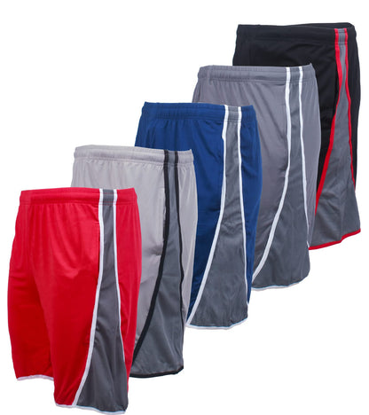 BROOKLYN VERTICAL Pack of 5 Men’s Mesh Athletic Basketball Quick Dry Shorts with Pockets for Gym, Running & Workout