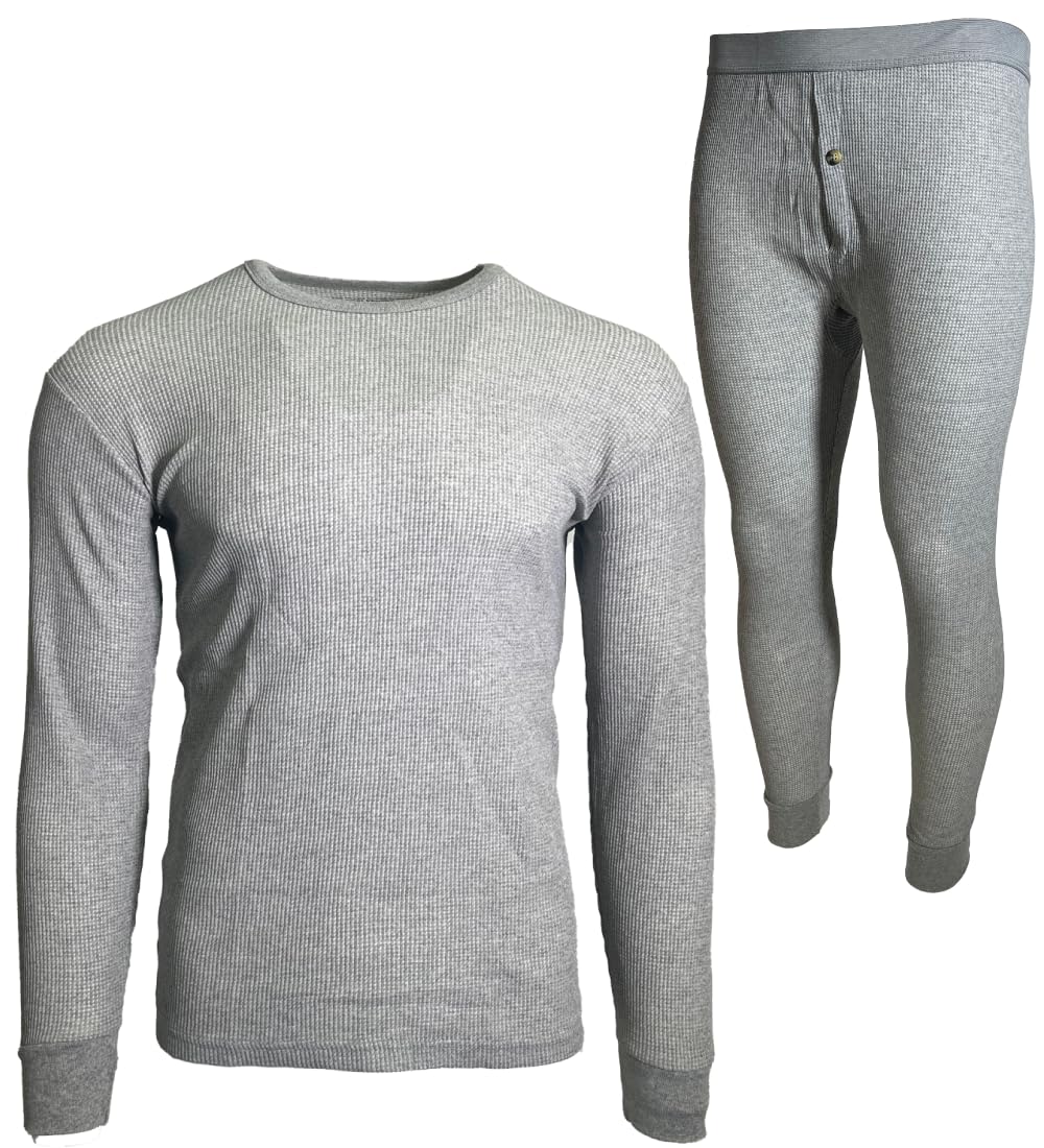 BROOKLYN VERTICAL Mens 2-Piece Waffle Thermals Set | Long Sleeve Shirt, Pants | Thermal Base Layer Set for Cold Weather