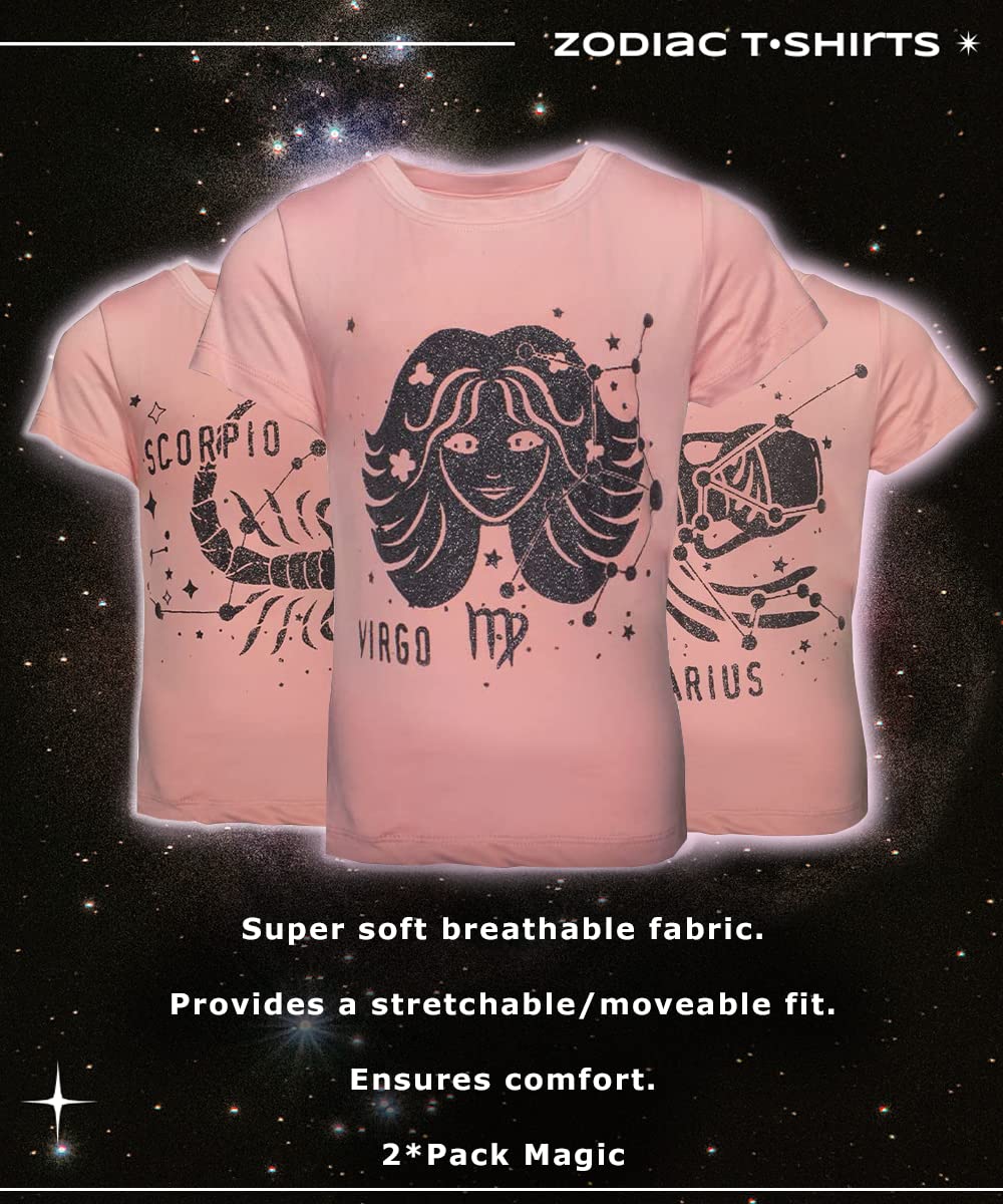 Girls 2-Pack Horoscope Zodiac Sign Astrology Super Soft Short Sleeve T-Shirts