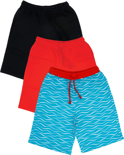 BROOKLYN VERTICAL Boys 3Pack Cotton French Terry Jogger Shorts with Drawstring and Pockets| Sports & Casual