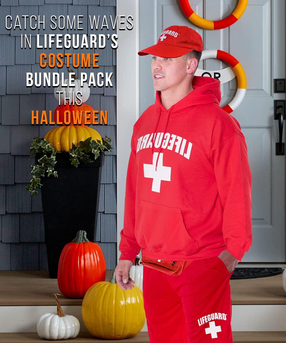 LIFEGUARD Officially Licensed Mens Halloween Costume Combo Pack Hoodie, Shorts, Hat, Fanny Pack