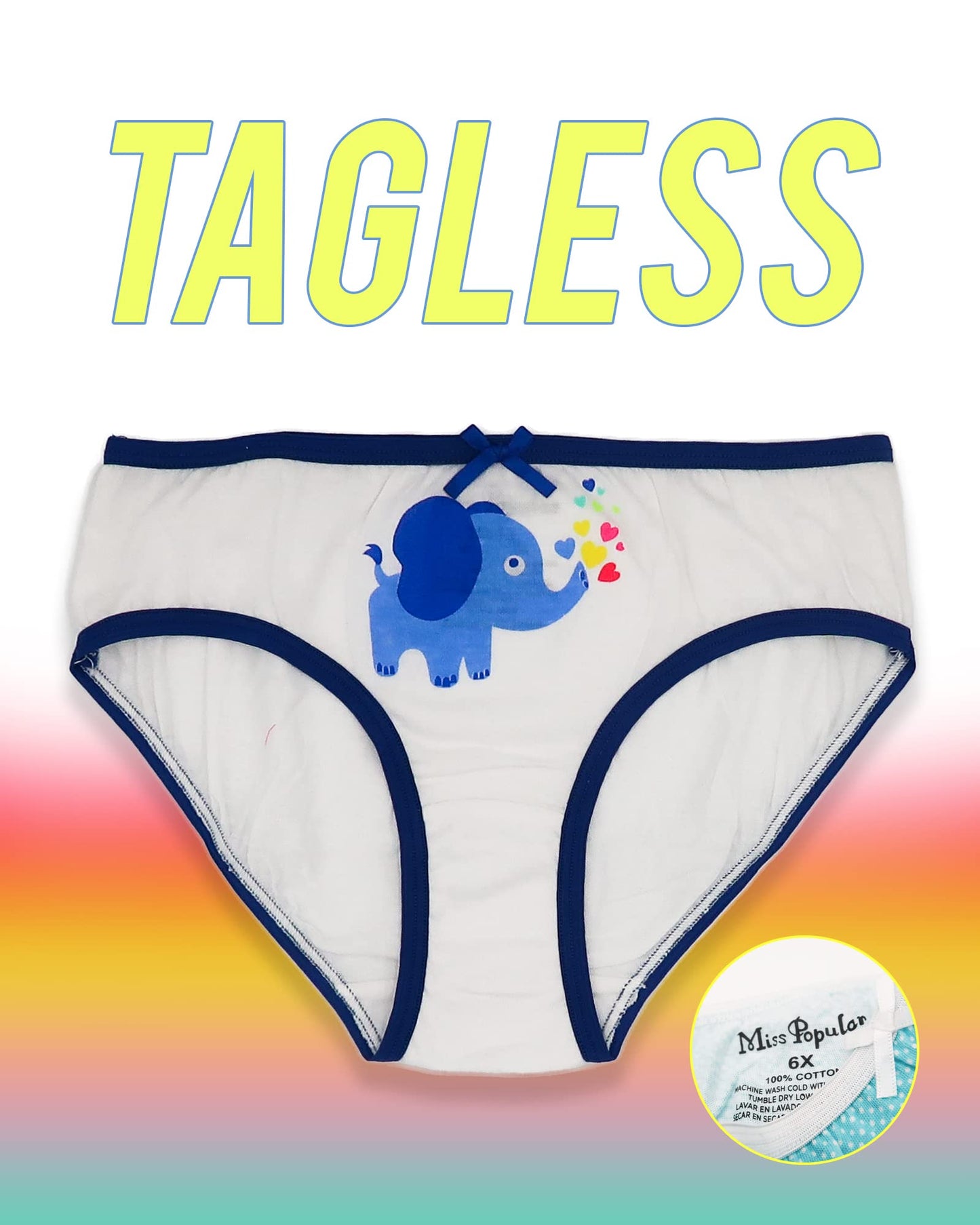MISS POPULAR Girls 6-Pack Soft Cotton Underwear Tagless Basic Panty Briefs| Sizes 2T - 14/16