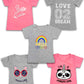 Girls 5-Pack Printed T-Shirts, Pink Grey Short Sleeve, Crew Neck. Unicorn, Panda, Selfie, Rainbow. Size 4-16