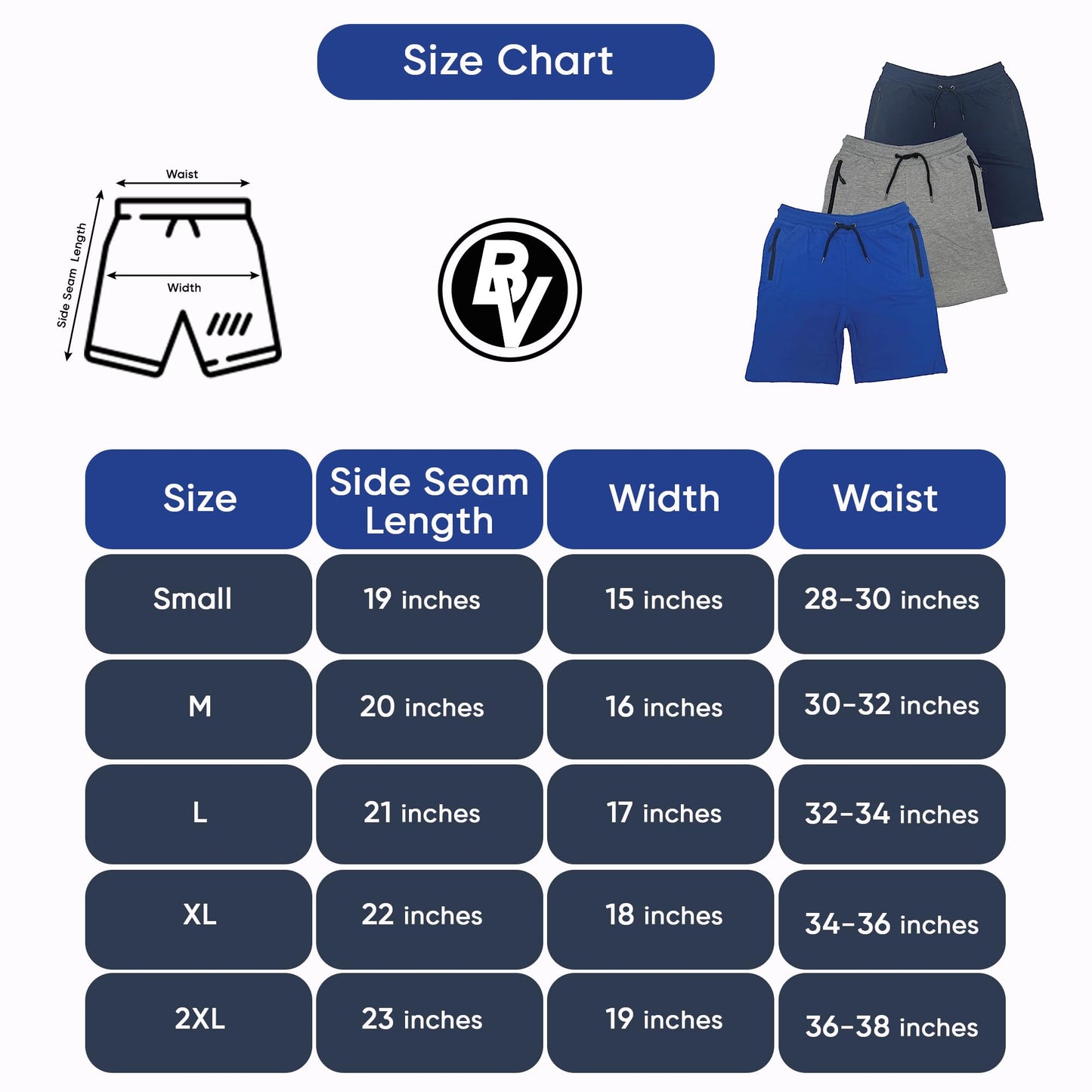 BROOKLYN VERTICAL Mens 3 Pack Fleece Cotton Active Jogger Shorts with Zipper Pockets and Drawstring | Size S-2XL