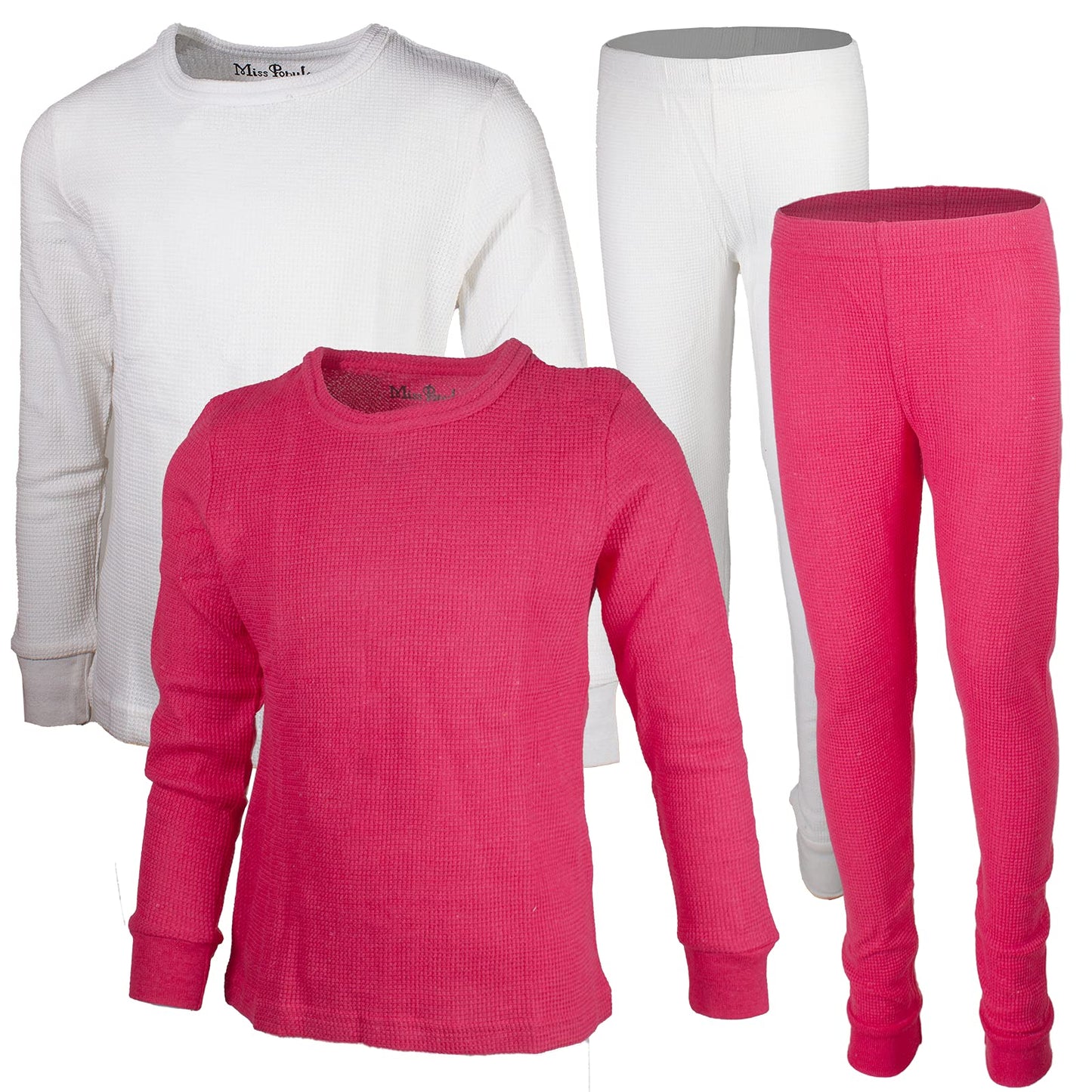Girls 4-Piece Thermals Set | Long Sleeve Shirt and Pants Ages 1-16