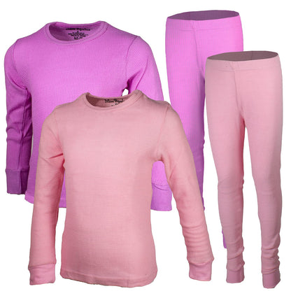 Girls 4-Piece Thermals Set | Long Sleeve Shirt and Pants Ages 1-16