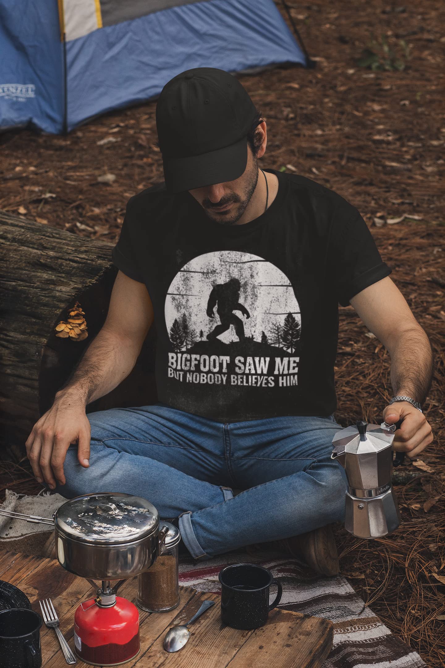 BROOKLYN VERTICAL Bigfoot Saw Me But Nobody Believes Him |Funny Sarcastic Adult Humor Short Sleeve Crew Neck Graphic T-Shirt