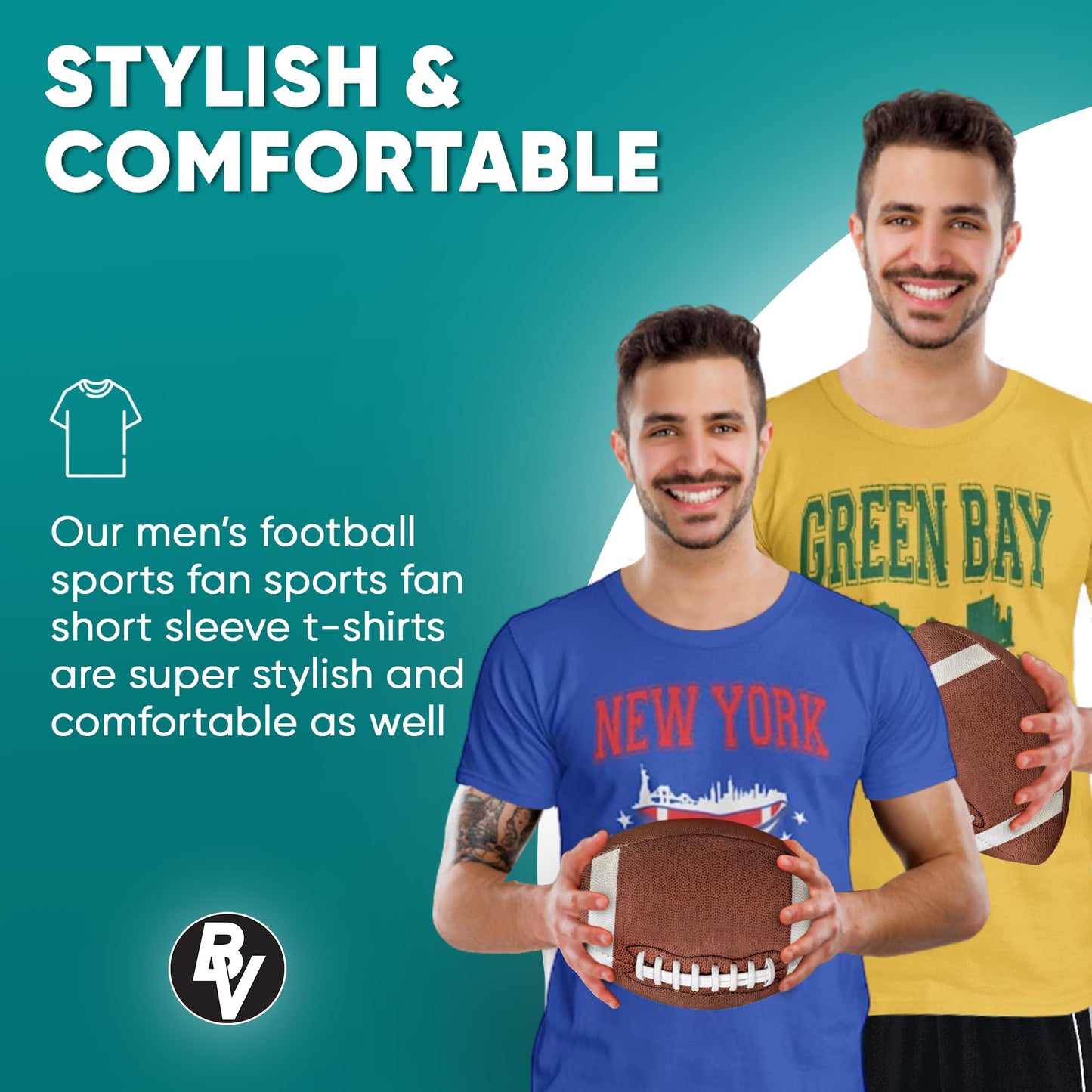 BROOKLYN VERTICAL Football Sports Fan T-Shirt Short Sleeve | Dallas, Green Bay, New England