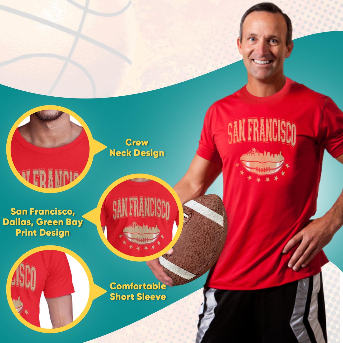 BROOKLYN VERTICAL Football Sports Fan T-Shirt Short Sleeve | Dallas, Green Bay, New England