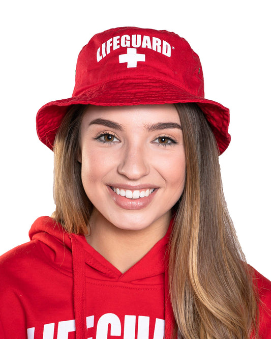 LIFEGUARD Officially Licensed Red Bucket Hat for Men & Women, Unisex Soft Cotton for Sun Beach Pool